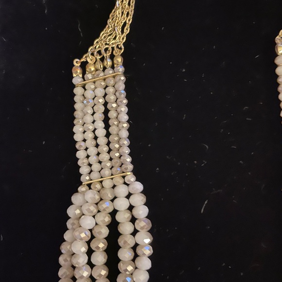 Elegant Gold and Cream Beaded Necklace multi strand choker - Picture 6 of 8